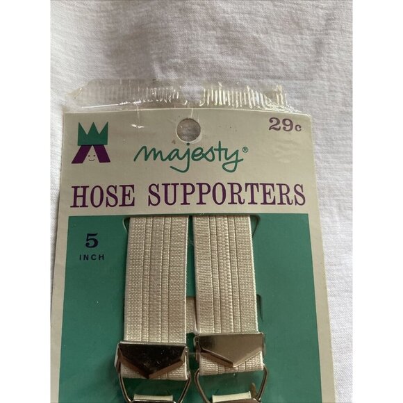 Majesty Hose Supporters Vintage 5" Elastic & Metal Clips White New Old Stock - Picture 4 of 6